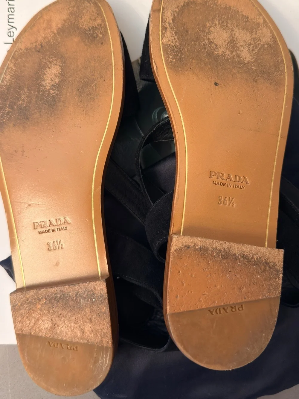 Prada Black Suede Ankle Strap Flat Sandals Size 36.5 / 6.5 Authentic